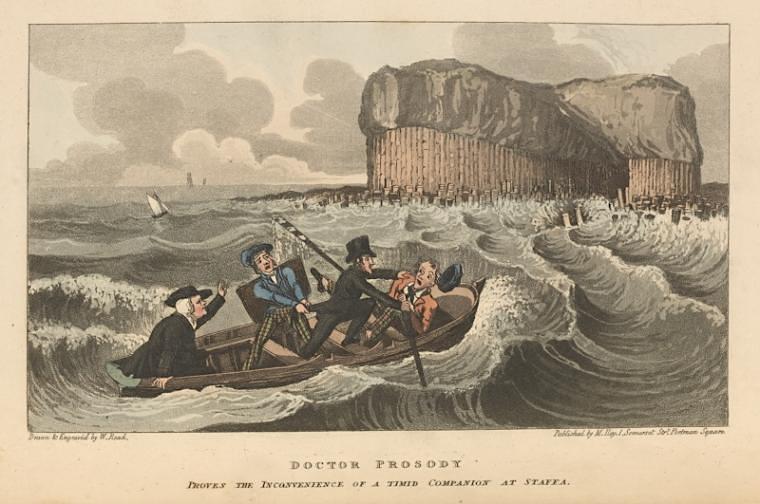 Doctor Prosody reveals the inconvenience of a timid companion at Staffa. New-York Public Library.