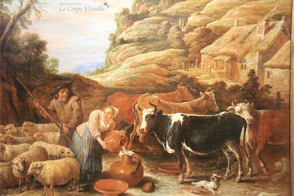 Détail d’une peinture de David II Teniers : La traite du troupeau. Musée des beaux-arts de Pau.