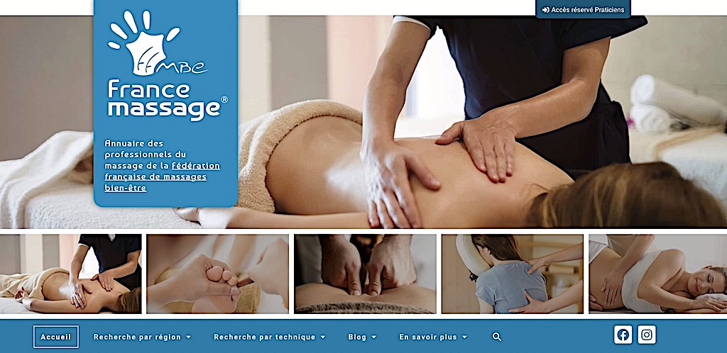 France Massage® : la page d’accueil du site. Cliquer sur l’image pour y accéder.