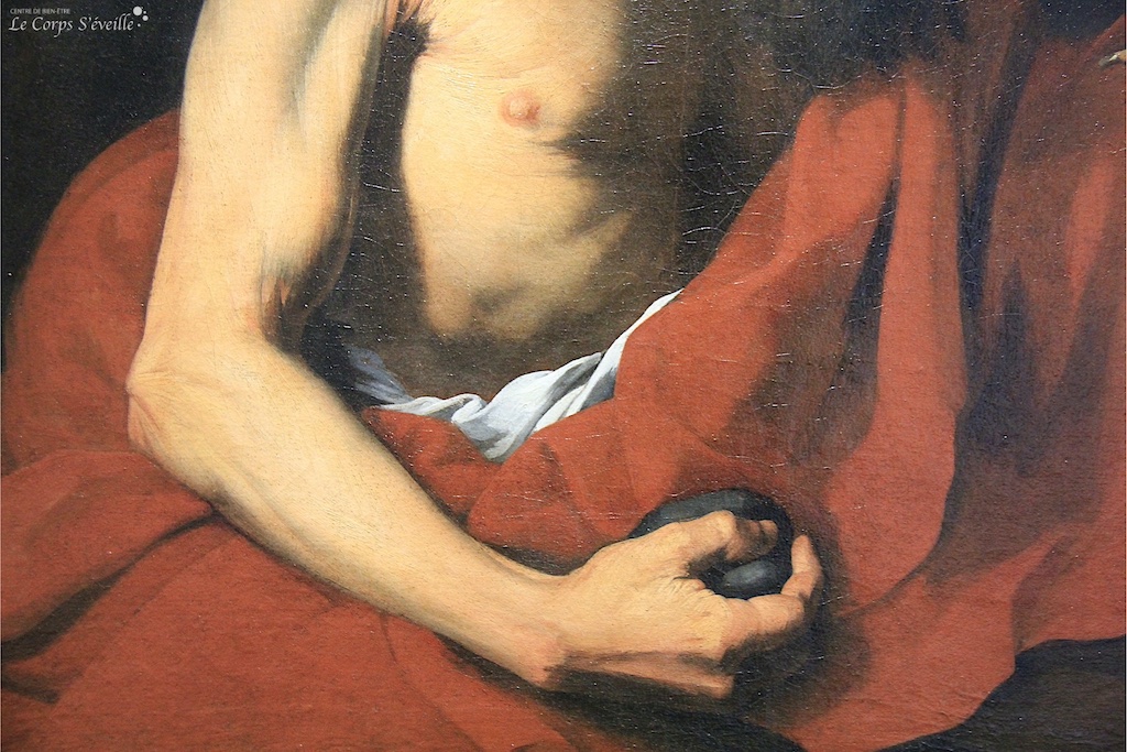 Le toucher au masculin. Détail d’une peinture de Jusepe de Libera. Musée des beaux-arts de Pau.