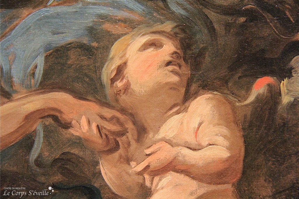 Le toucher à travers l’histoire. Détail d’une peinture de Carle Van Loo. Musée des beaux-arts de Pau.