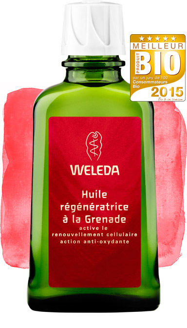 Huile de massage à la grenade de la marque Weleda.